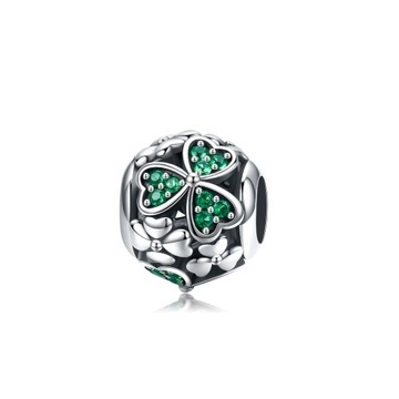 Charms ORNAMO Zielone Koniczynki Kwiatki Cyrkonia Srebro próba 925