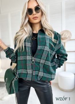 Модный ЖЕНСКИЙ СВИТШОТ-БОМБЕР на молнии, великолепные цвета, клетчатый узор.