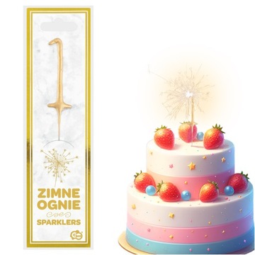 Zimne OGNIE NA TORT ZŁOTA CYFRA CYFERKA 1 DEKORACJA TORTOWA NA URODZINY