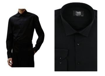 Мужская рубашка черная, с длинным рукавом, хлопковая, строгая, гладкая, приталенная, 39/40 м