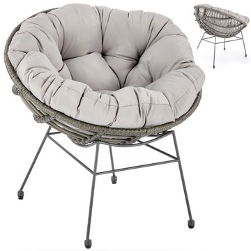 Fotel rattanowy boho PINO popielaty z PODUCHĄ Halmar