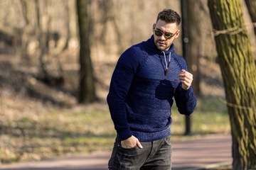 MODNY SWETER MĘSKI KOMIN GOLF WAR. GRANATOWY - XXL