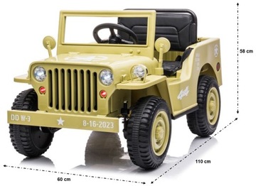 Wojskowy JEEP WILLYS napęd 4X4 AKU 12V7AH skóra