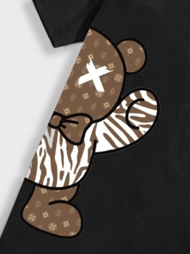 КОМПЛЕКТ ЧЕРНАЯ ФУТБОЛКА БЕЛЫЙ ПРИНТ НАДПИСИ КОРИЧНЕВЫЕ БРЮКИ SHEIN XL