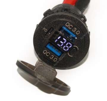 USB-разъем для зарядки 2x QC3.0 36 Вт + PD 55 Вт 12–24 В Вольтметр