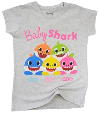 BABY SHARK BLUZKA T-SHIRT bawełna KRÓTKI RĘKAW dziewczęca SZARA 110 R803H