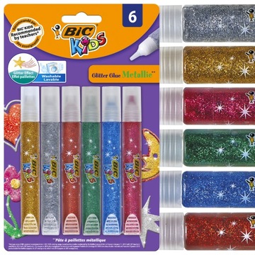 BIC GLITTER METALLIC KLEJ BROKATOWY W TUBKACH OZDOBNY 6 KOLORÓW DLA DZIECI