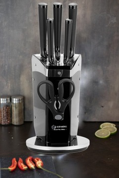 ФУНКЦИОНАЛЬНЫЕ НОЖИ НАБОР НОЖЕЙ 7 ЭЛЕМЕНТОВ. СТАЛЬНАЯ ПОДСТАВКА + НОЖНИЦЫ EDENBERG 920