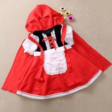 STRÓJ KOSTIUM CZERWONY KAPTUREK PELERYNA NA HALLOWEEN KARNAWAŁ 134 140 CM