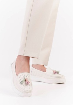 МОКАСИНЫ ЖЕНСКИЕ SERGIO LEONE SP015 БЕЖЕВЫЕ ТУФЛИ ИЗ НАТУРАЛЬНОЙ КОЖИ R 39