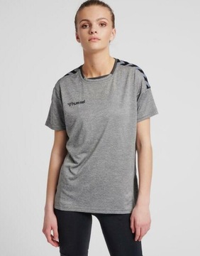 HUMMEL SZARA KOSZULKA SPORTOWA Z KRÓTKIM RĘKAWEM KONTRAST LOGO TSI HMR__XL