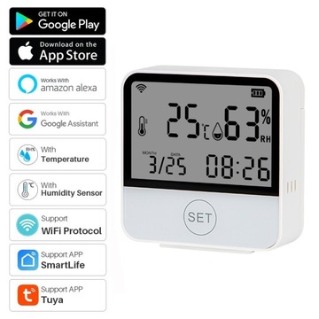 TERMOMETR STACJA POGODOWA POGODY BEZPRZEWODOWA HIGROMETR ZEGAR WIFI TUYA
