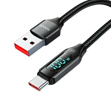 TOOCKI kabel 2m USB A-USB C 100W 6A PD QC 2 metry+ MIERNIK LCD