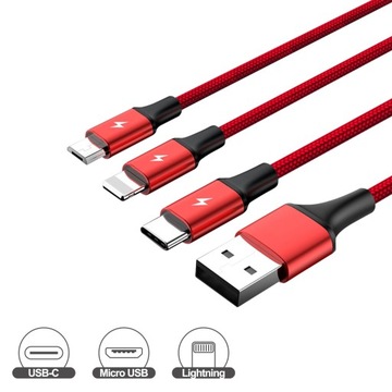 USB - USB 3 в 1 Type C/Lightning/Micro-USB кабель 1,2м Unitek