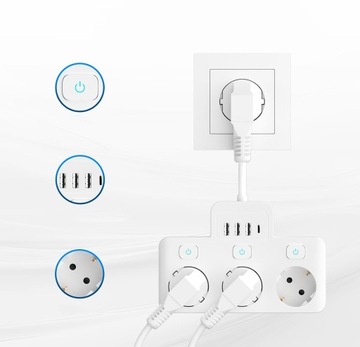 НАСТЕННЫЙ РАЗЪЕМ С ВЫКЛЮЧАТЕЛЯМИ, НЕСКОЛЬКО USB-РОЗЕТОК, 3 РОЗЕТКИ