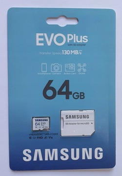 Карта памяти micro SDXC SAMSUNG EVO Plus емкостью 64 ГБ.