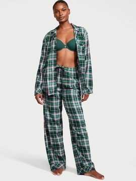 Długa piżama flanelowa Victoria's Secret zielona krata L (XL) short