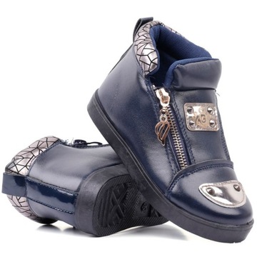 Botki sneakersy dziewczęce granat płaskie wygodne