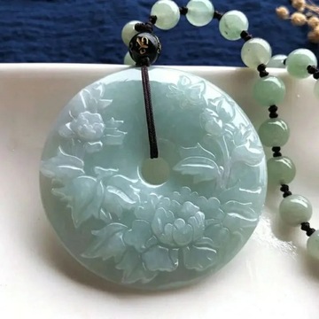 Certificate Natural Emerald Peony Flower Jade Pendant Bead Necklace Charm J