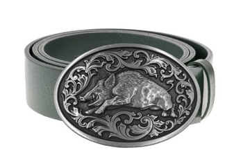 Pasek skórzany BÓR HUNTER FOREST - Wild Boar Silver-85