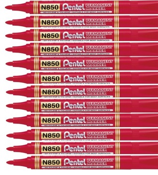 Marker permanentny Pentel N850, czerwony, okrągła końcówka, 12 sztuk