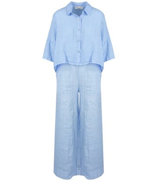 Lniany komplet oversize spodnie kultoy i krótka koszula LAILA M