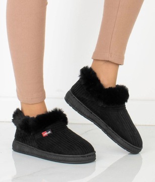 7834 ЧЕРНЫЕ УТЕПЛЕННЫЕ ТАПОЧКИ ДОМАШНИЕ ТАПОЧКИ МЕХ 36