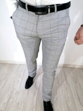 Męskie szare eleganckie spodnie w kratę SD 42