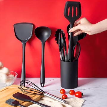 Кухонная посуда Силиконовая тефлоновая набор 10 ПК ложки черного плеча