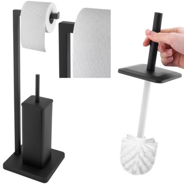 STOJAK SZCZOTKA WC + UCHWYT NA PAPIER CZARNY MAT