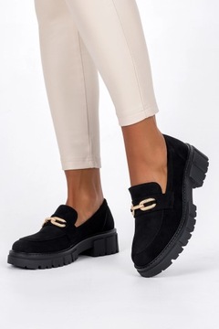 ЛОФЕРЫ ЖЕНСКИЕ, ЛЕГКИЕ ТУФЛИ НА ПЛАТФОРМЕ, ДЕКОРАТИВНАЯ ПРЯЖКА, ЧЕРНЫЕ, размер 40