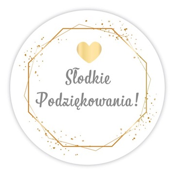 Naklejki ślubne słodkie podziękowanie złote 54szt