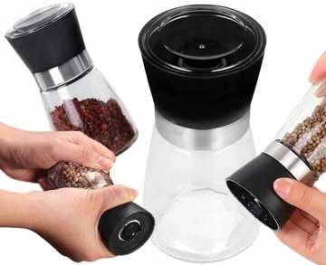 RĘCZNY MŁYNEK DO PIEPRZU I SOLI MIELENIA PRZYPRAW PRZYPRAWNIK SZKŁO KOL