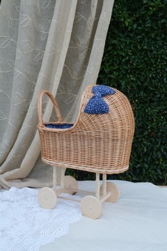 WÓZEK WIKLINOWY dla lalek +KOŁYSKA naturalny MIX