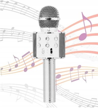MIKROFON KARAOKE BEZPRZEWODOWY USB BLUETOOTH SREBRNY Z GŁOŚNIKIEM 3 W 1