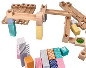KULODROM ADAMTOYS TOR KULKOWY DREWNIANY PASTELOWY ZABAWKA DLA DZIECKA 53szt