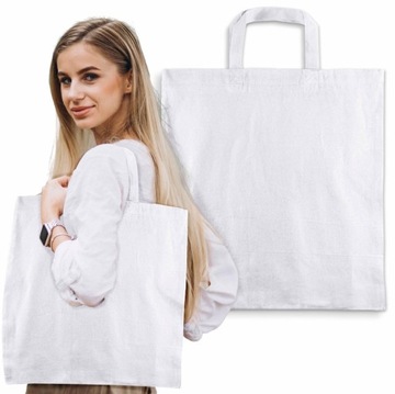 Torba bawełniana biała 38x42cm gruba pojemna EKO