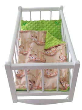 KOŁYSKA DREWNIANA BIAŁA dla lalek POŚCIEL MATERAC