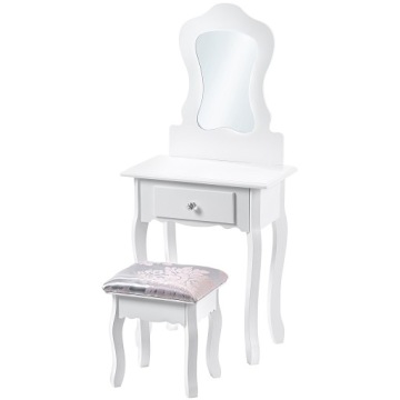 КОСМЕТИЧЕСКИЙ СТОЛИК С ЗЕРКАЛОМ И БЕЛОЙ ТАБУРАТКОЙ