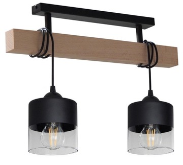 ŻYRANDOL LAMPA WISZĄCA SUFITOWA PLAFON 015-2PCS LED LOFT DREWNO SZKŁO E27