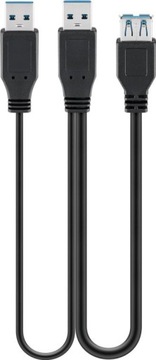 Kabel przewód USB 3.0 Dual Power SuperSpeed Czarny 0.3m