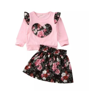 Zestaw bluza spódniczka kwiaty modny komplet 80