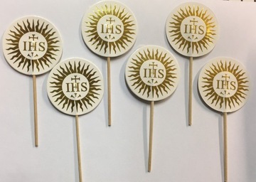Топперы для торта, мороженого, украшения стола к первому причастию IHS 6 шт.
