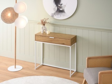 НАСТЕННАЯ КОНСОЛЬ С ЯЩИКОМ ДУБ НОРА М НА БЕЛОЙ МЕТАЛЛИЧЕСКОЙ ОСНОВЕ