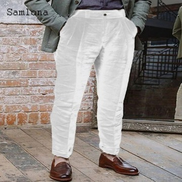 2023 Men's Casual Pocket Linen Pants Solid White G