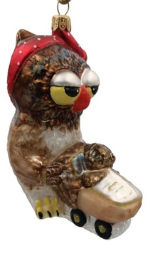 BOMBKI CHOINKOWE SZKLANE Sowa z wózkiem 14x10cm