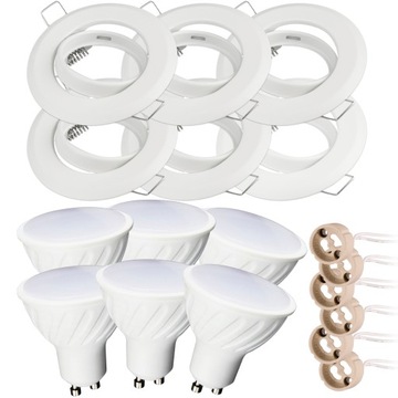 ZESTAW 6x LED GU10 10W OPRAWA halogen BIAŁA OKRĄGŁ