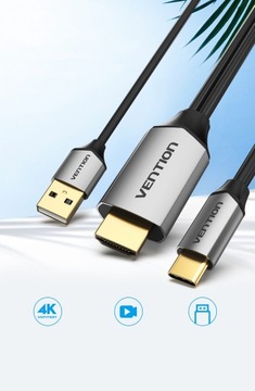 Адаптер VENTION Type-C — HDMI 4K + USB Power 1,5 м