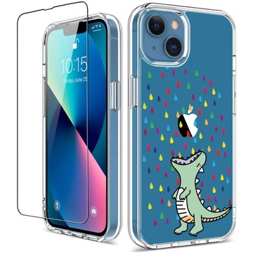 ETUI do Apple iPhone 13 WZMACNIANE 2 MM WZÓR DINOZAUR CASE PLECKI + SZKŁO