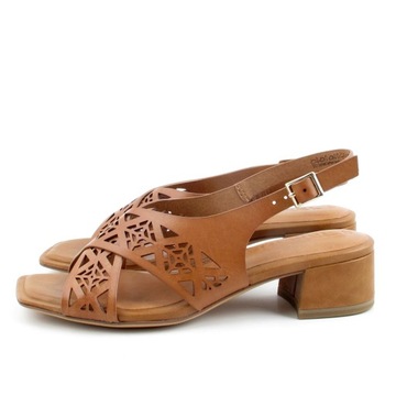 TAMARIS 1-28252-42 440 NUT - WYGODNE brązowe sandały na klocku - 78136/38